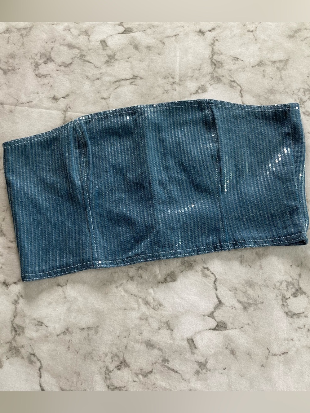 Blue denim Sequin Strapless Bandeau Top